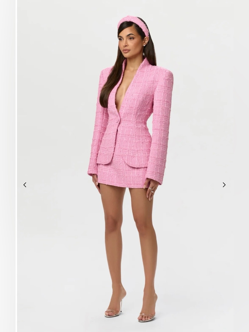 Naked Wardrobe Tweed Suiting Mini Skirt Pink Frosting